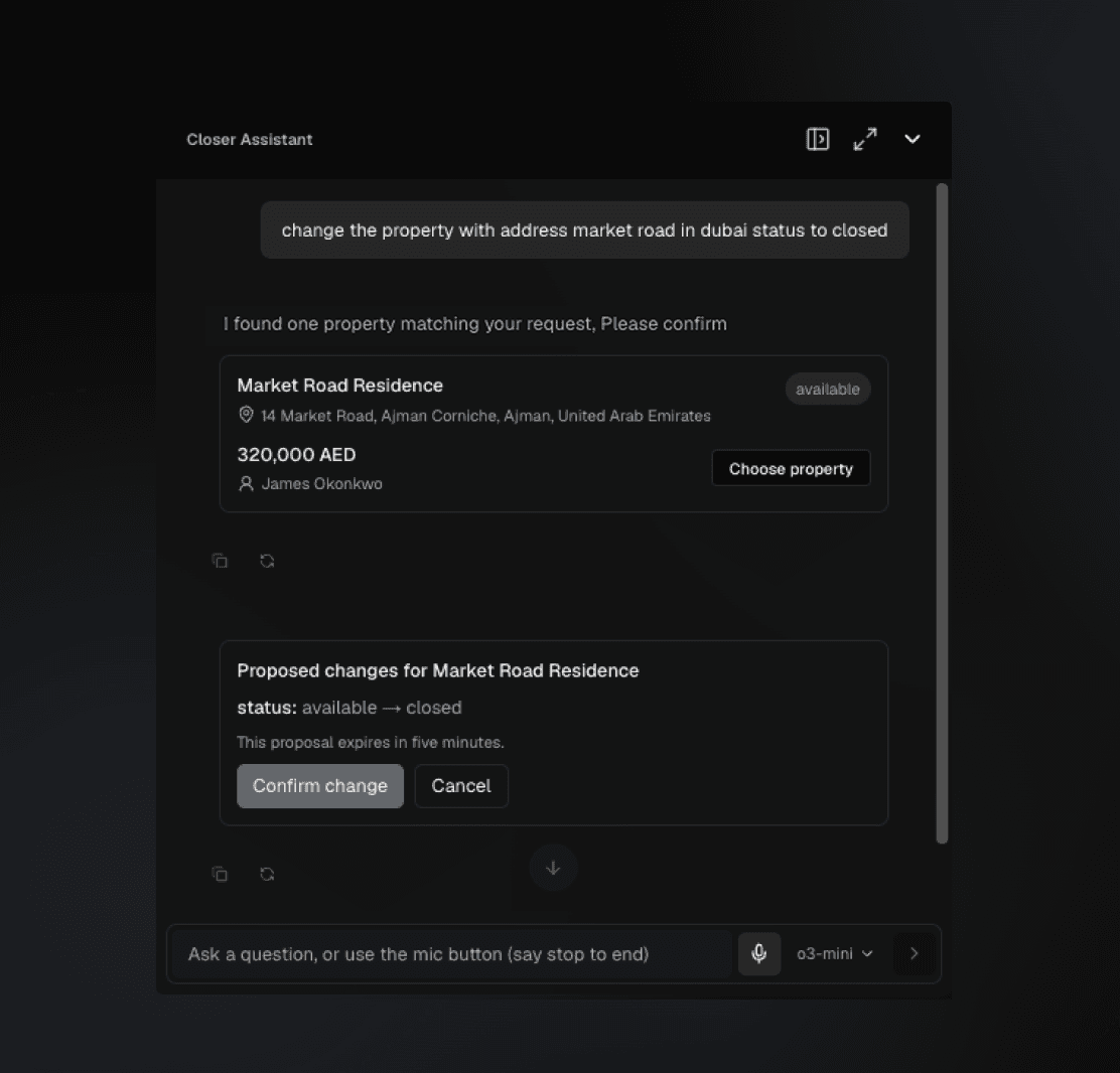 Editable confirmation form shown before a record update, with confirm and cancel actions.